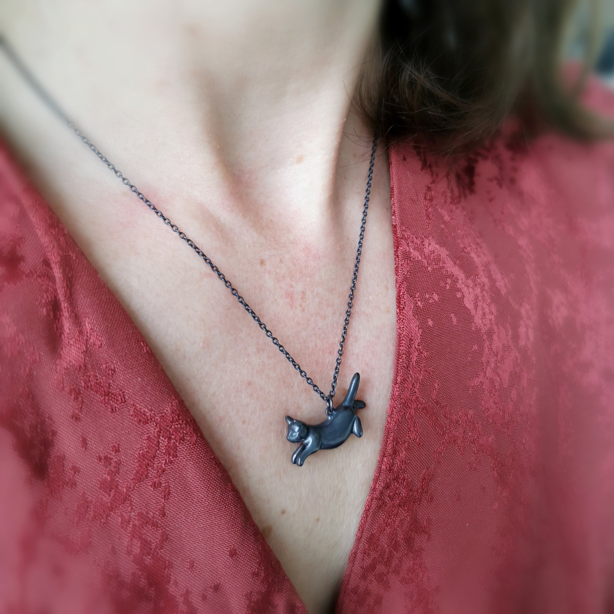 Limited Edition Leaping Black Cat Necklace