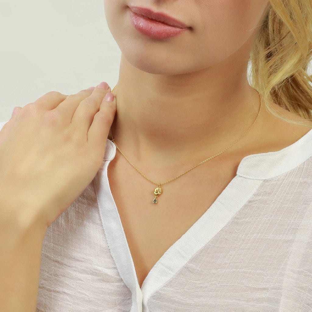 Tiny Cat Necklace with blue topaz drop - Jana Reinhardt Ltd