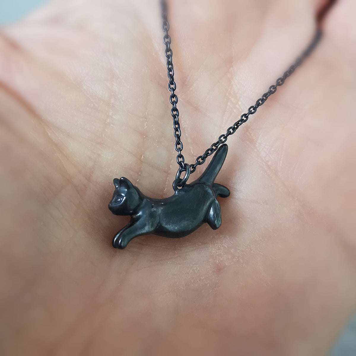 Limited Edition Leaping Black Cat Necklace