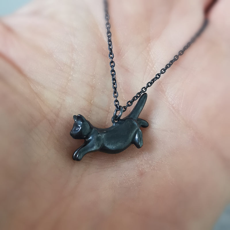 Limited Edition Leaping Black Cat Necklace