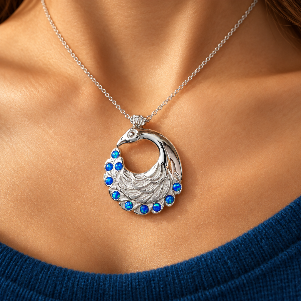 Peacock Necklace with cultured opals