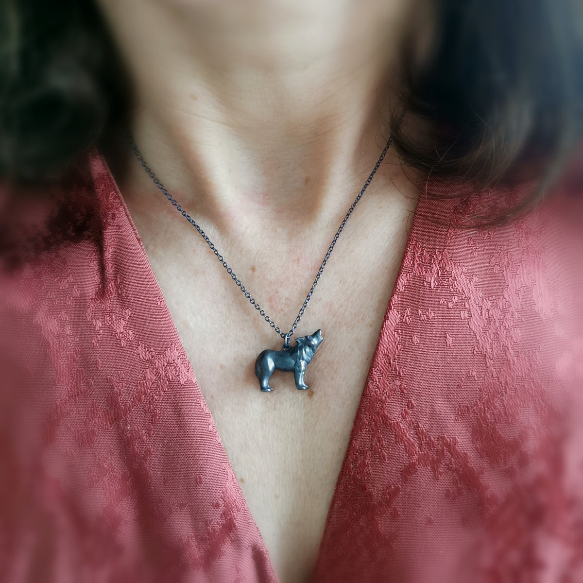 SALE Black Wolf Necklace