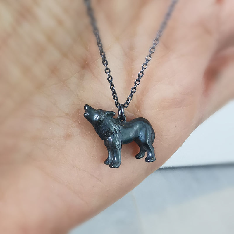 SALE Black Wolf Necklace