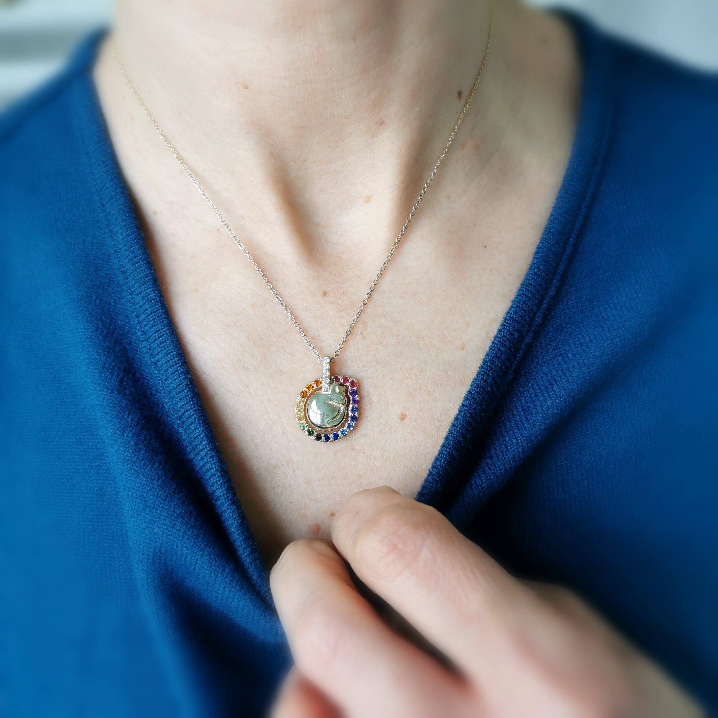 Sleeping Cat Rainbow Halo Necklace
