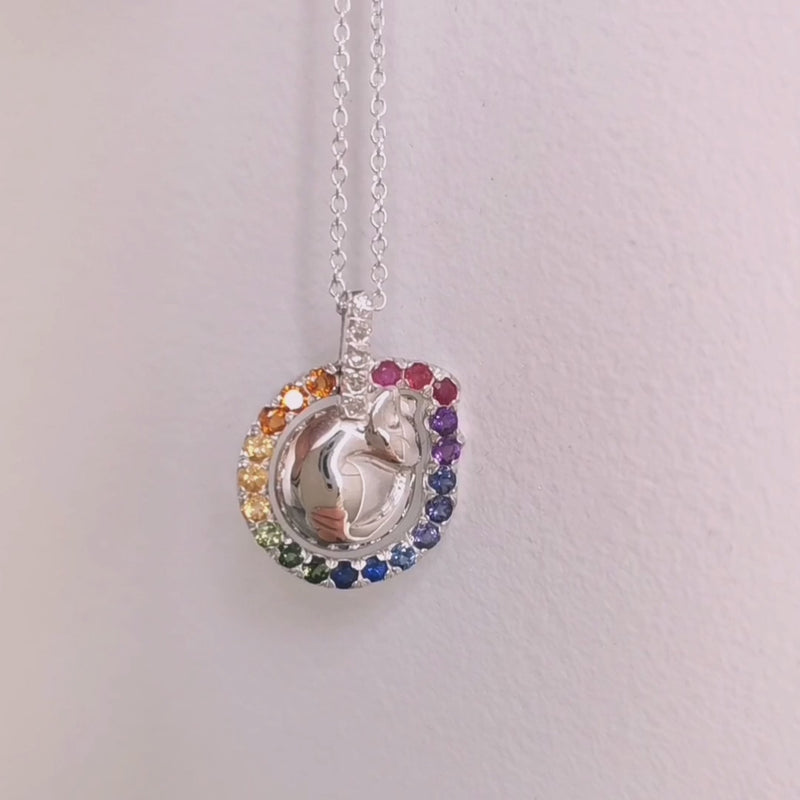 Sleeping Cat Rainbow Halo Necklace