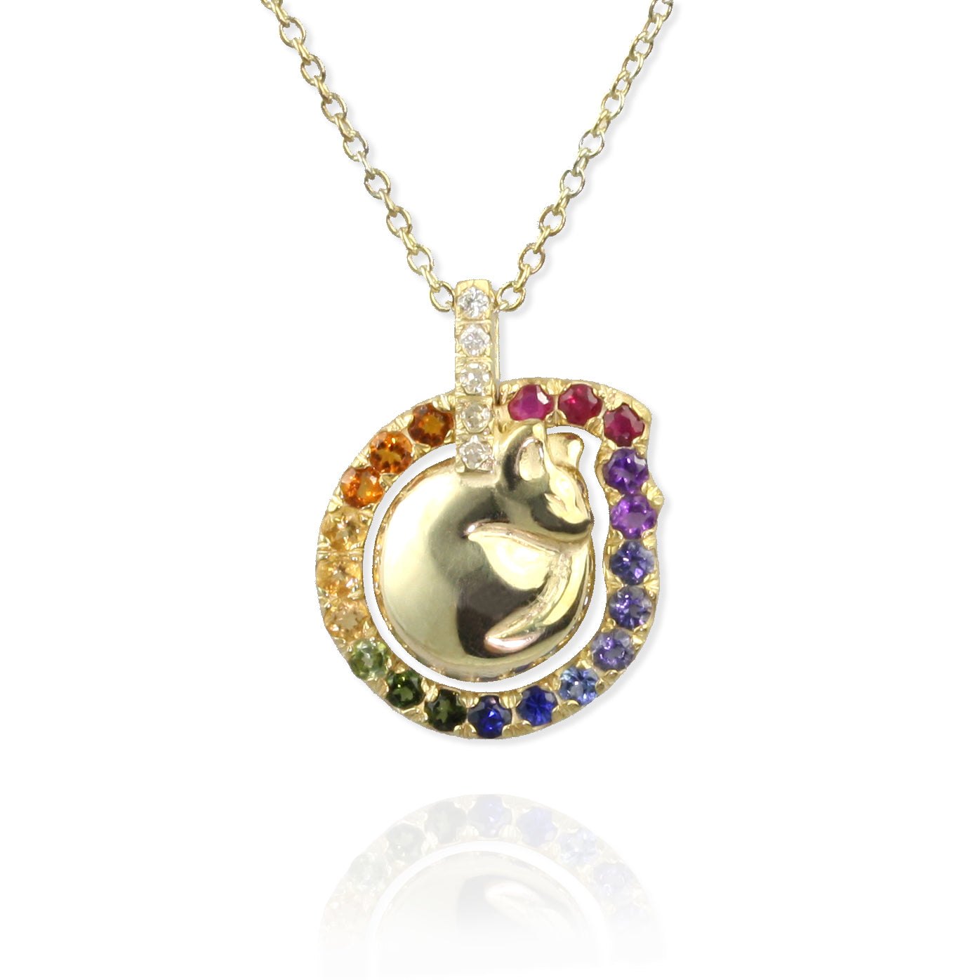 Sleeping Cat Rainbow Halo Necklace