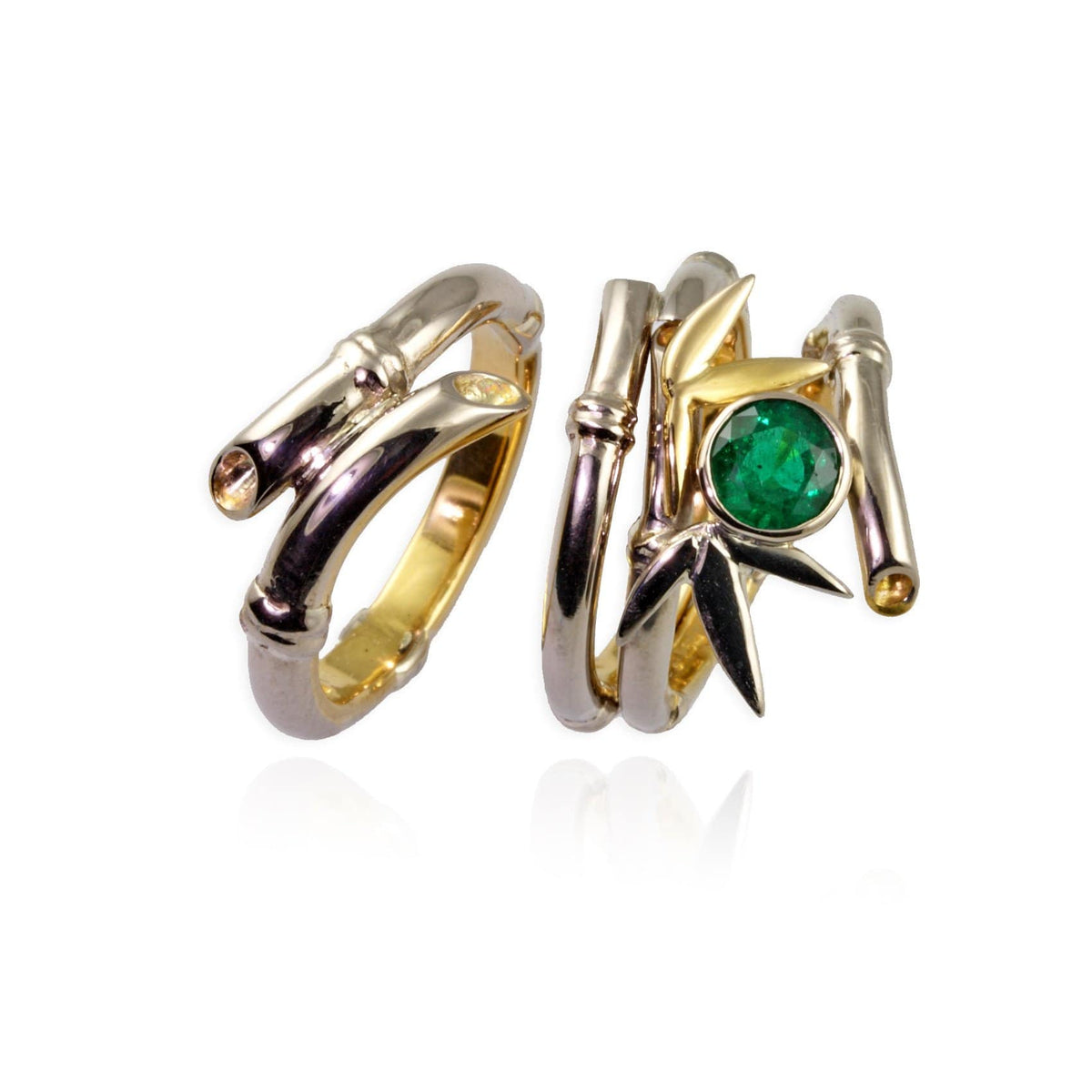 18ct Rose Gold and Emerald Bamboo Rings - Jana Reinhardt Ltd