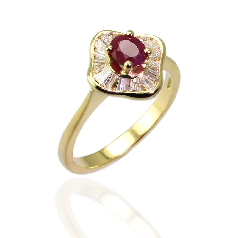 Art Deco Ruby and Diamond 18ct Yellow Gold Ring - Jana Reinhardt Ltd