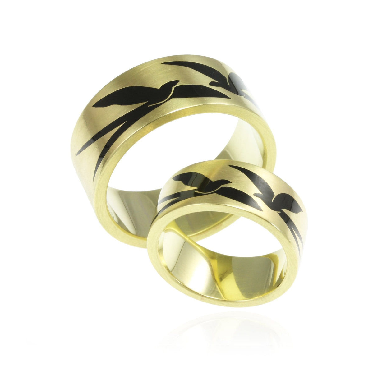 Gold & Enamel Swallow Design Wedding Band Set - Jana Reinhardt Ltd