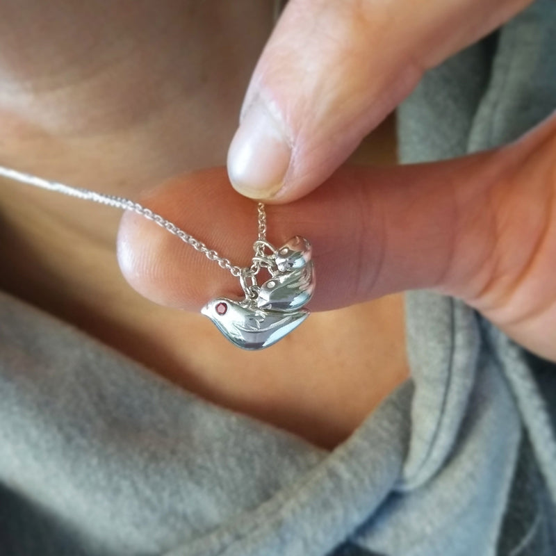 Mother and Baby Bird Necklace