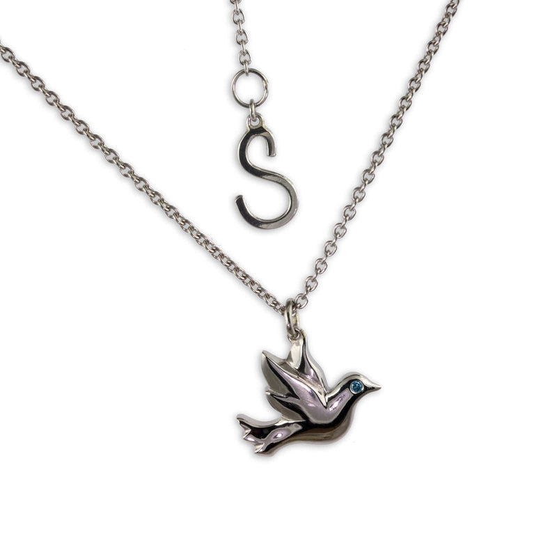 Platinum Dove Necklace with Blue Diamond - Jana Reinhardt Ltd