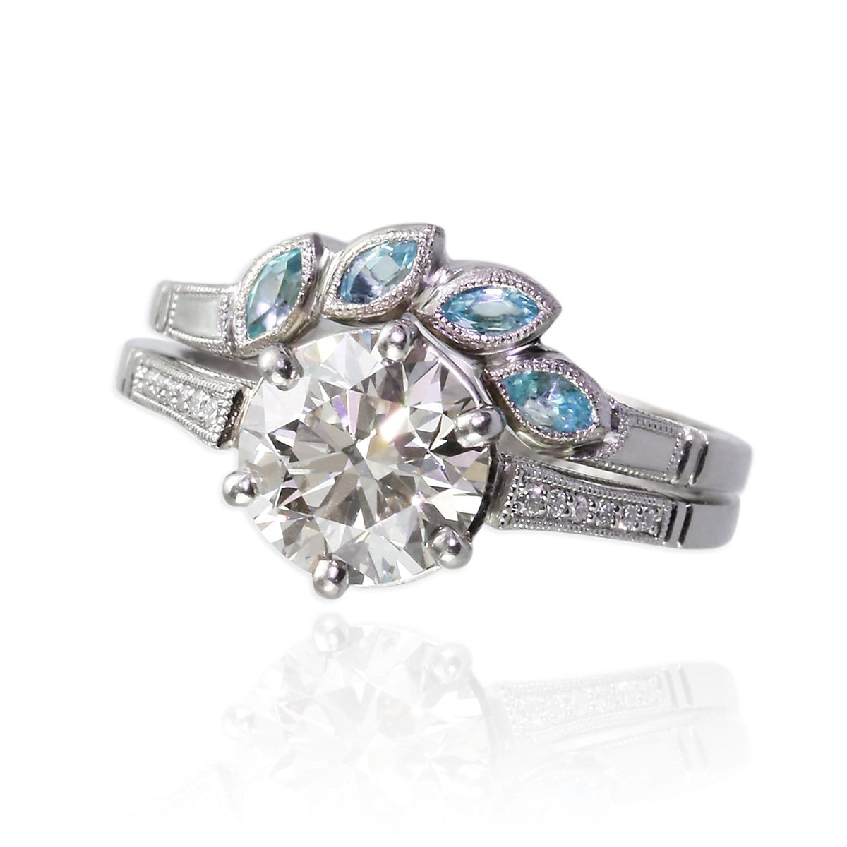 Platinum Ring Set with Paraiba Tourmalines and Diamonds - Jana Reinhardt Ltd