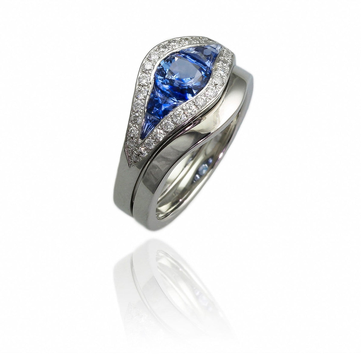 Platinum Wedding Ring and Engagement Ring with Sapphire and Diamonds - Jana Reinhardt Ltd