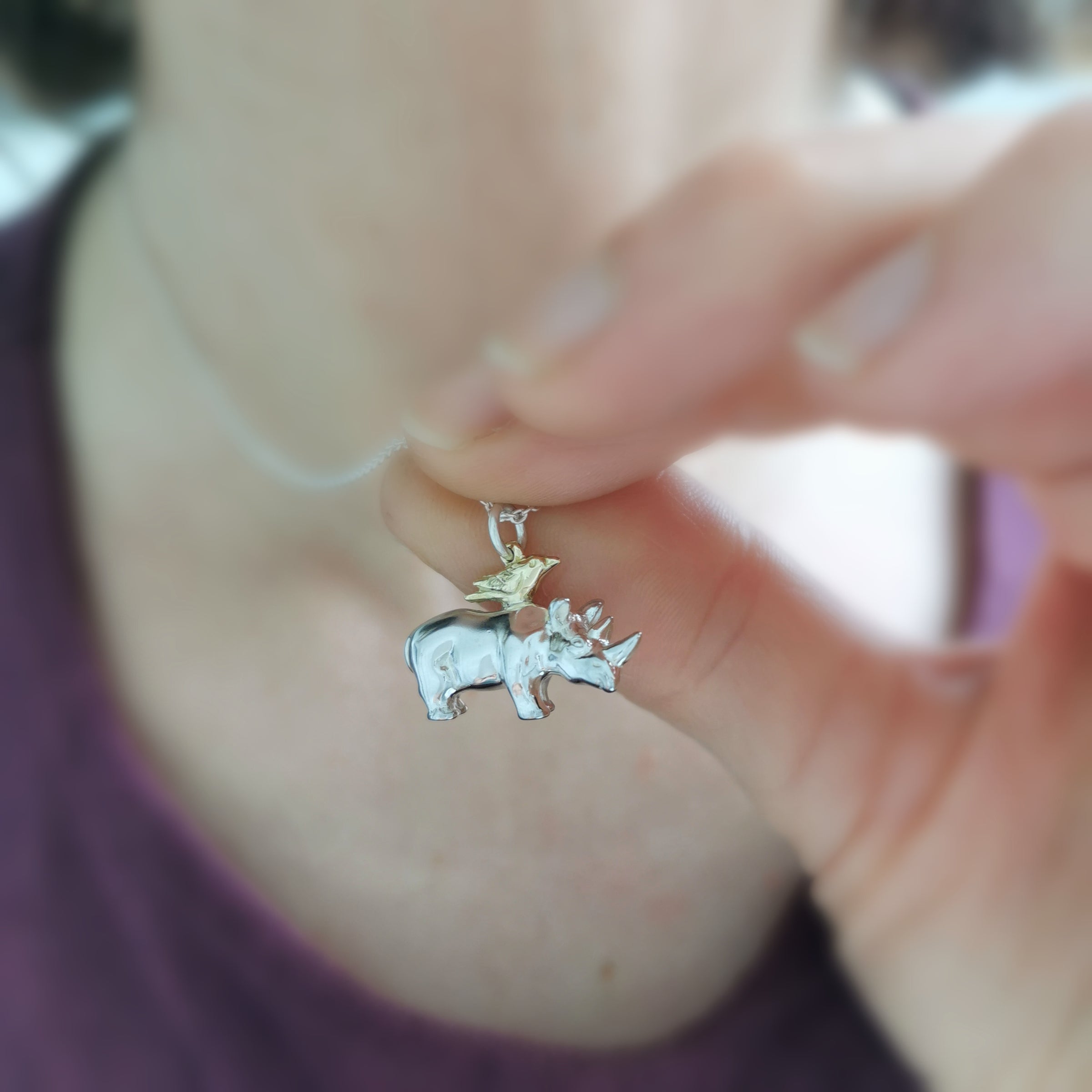 Rhino Necklace with Oxpecker - Jana Reinhardt Ltd