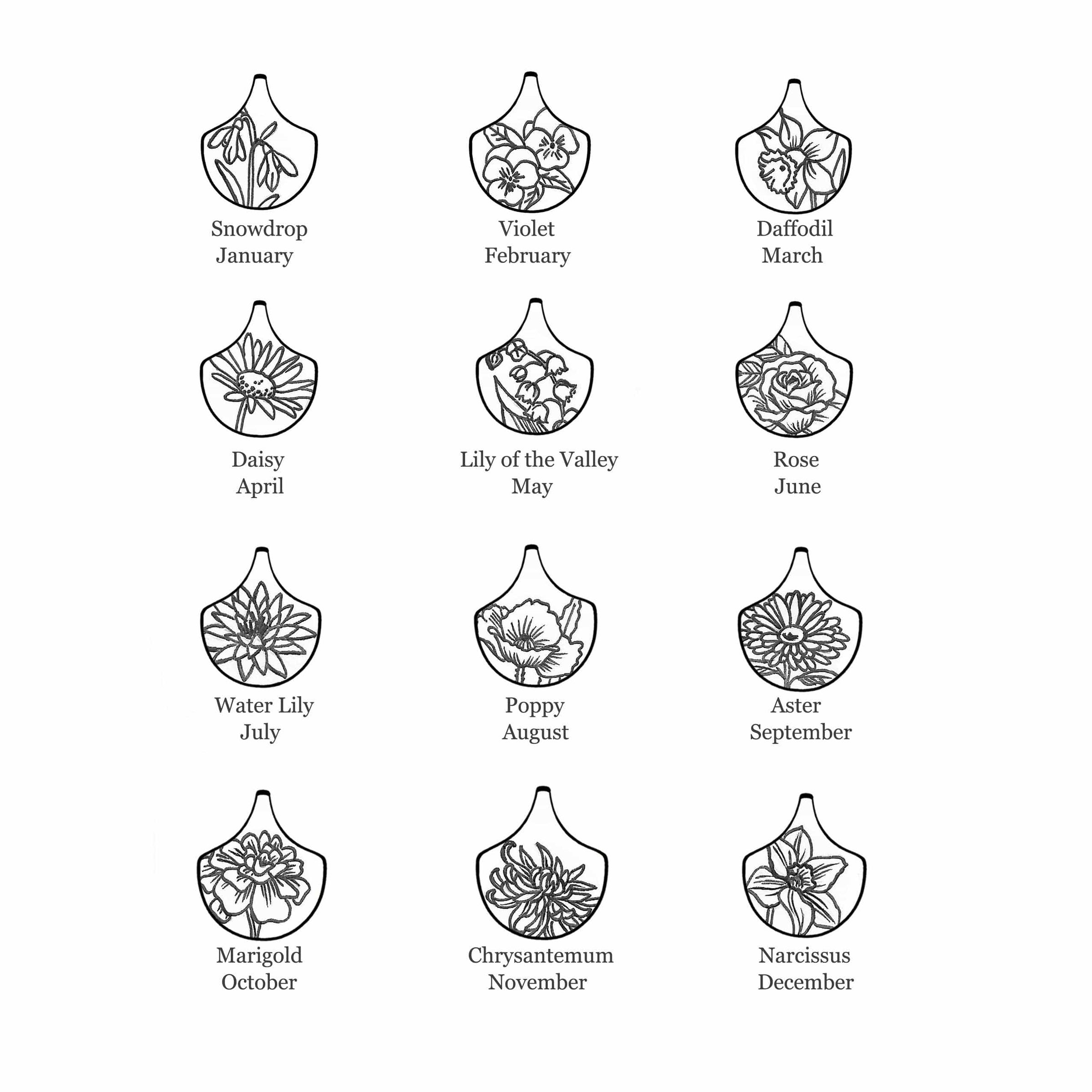 SALE Birth Month Flower Pendant (Scallop shaped)