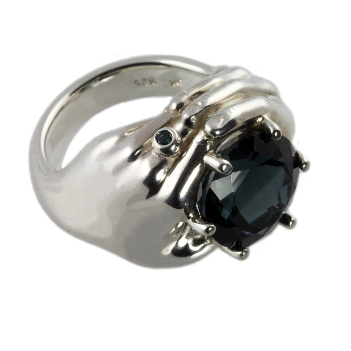 Silver Hands Ring with London Blue Topaz - Jana Reinhardt Ltd