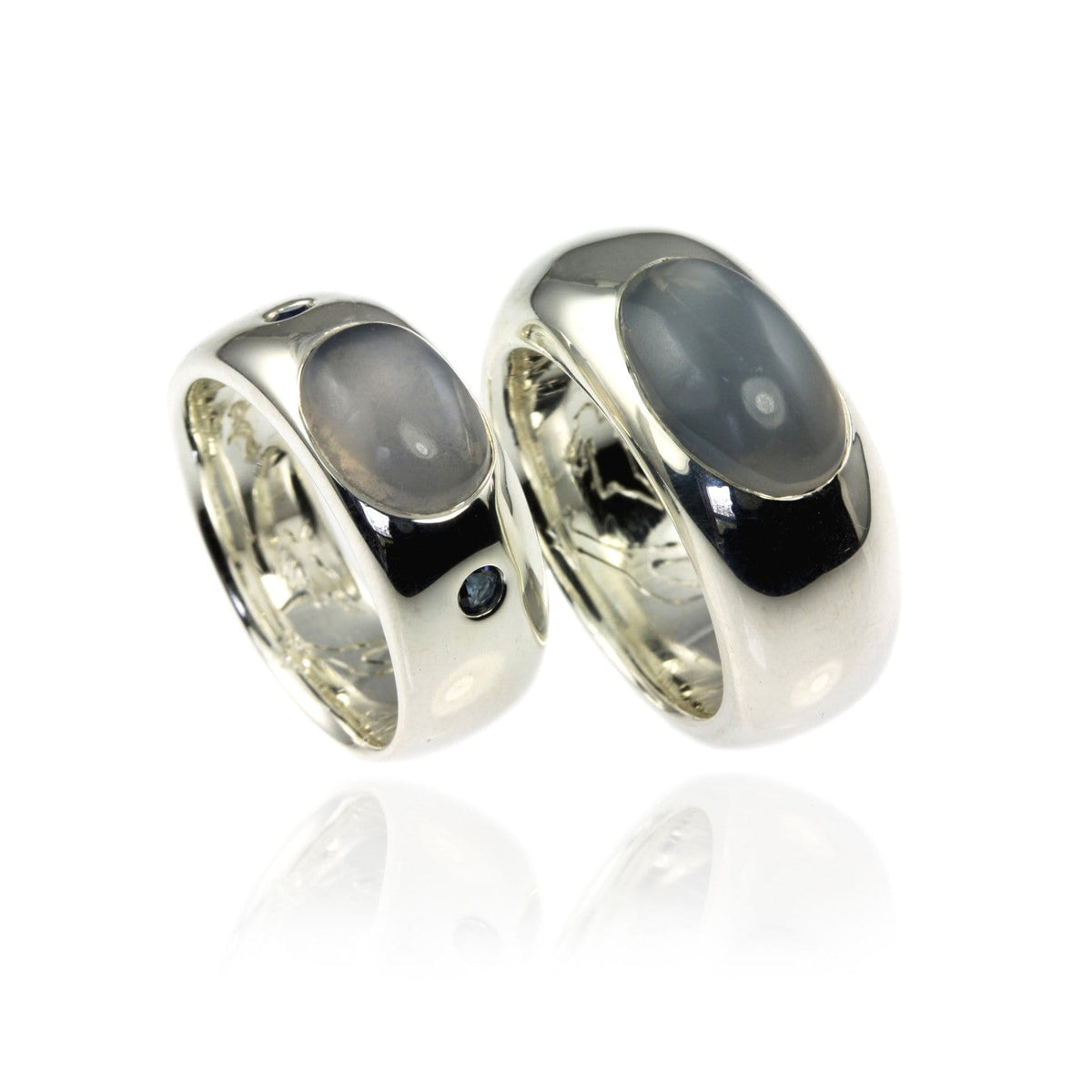 Silver Wedding Bands with Moonstone and Sapphire - Jana Reinhardt Ltd