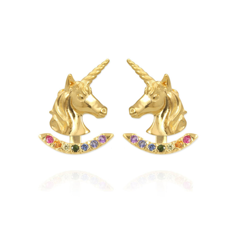 Unicorn Earrings with Rainbow Ear Jackets
