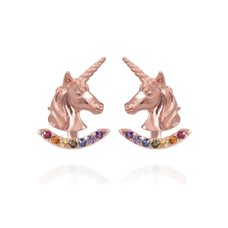 Unicorn Earrings with Rainbow Ear Jackets