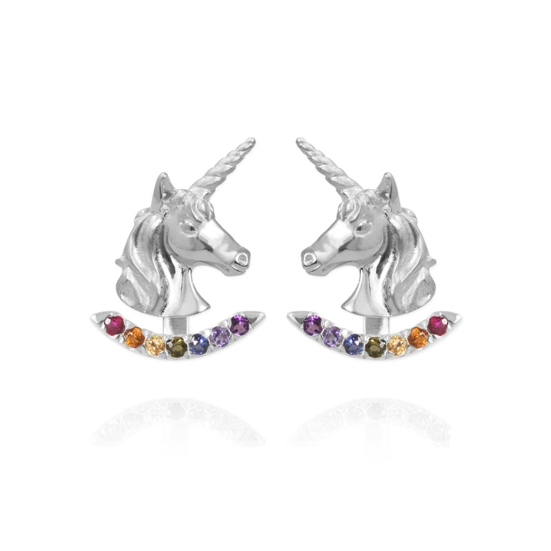 Unicorn Earrings with Rainbow Ear Jackets