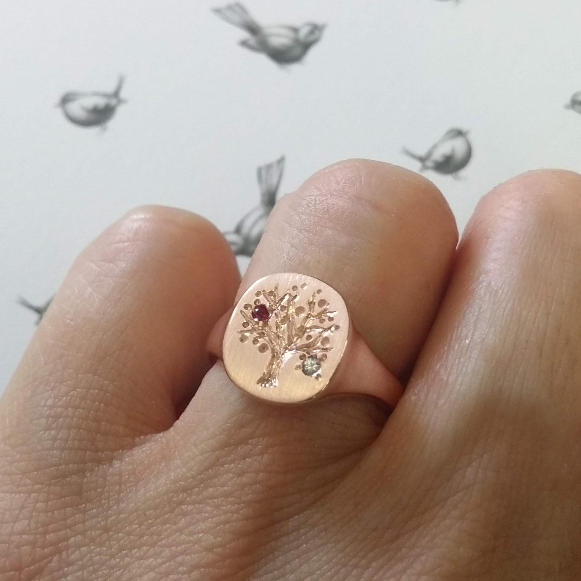 Family tree top birthstone ring