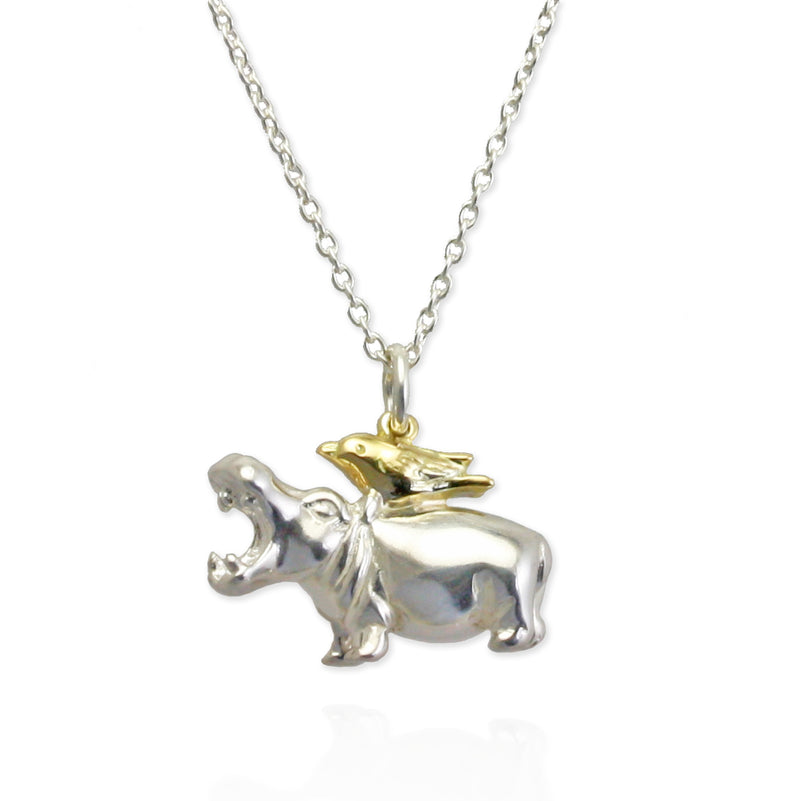 Hippo Necklace with golden Oxpecker