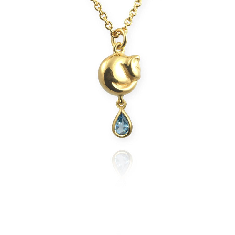 Tiny Cat Necklace with blue topaz drop - Jana Reinhardt Ltd - 1